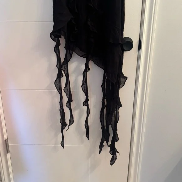 NWT Black Asymmetrical Ruffle Slip Mini Dress Size L Y2K Date Night Glam - Picture 2 of 10